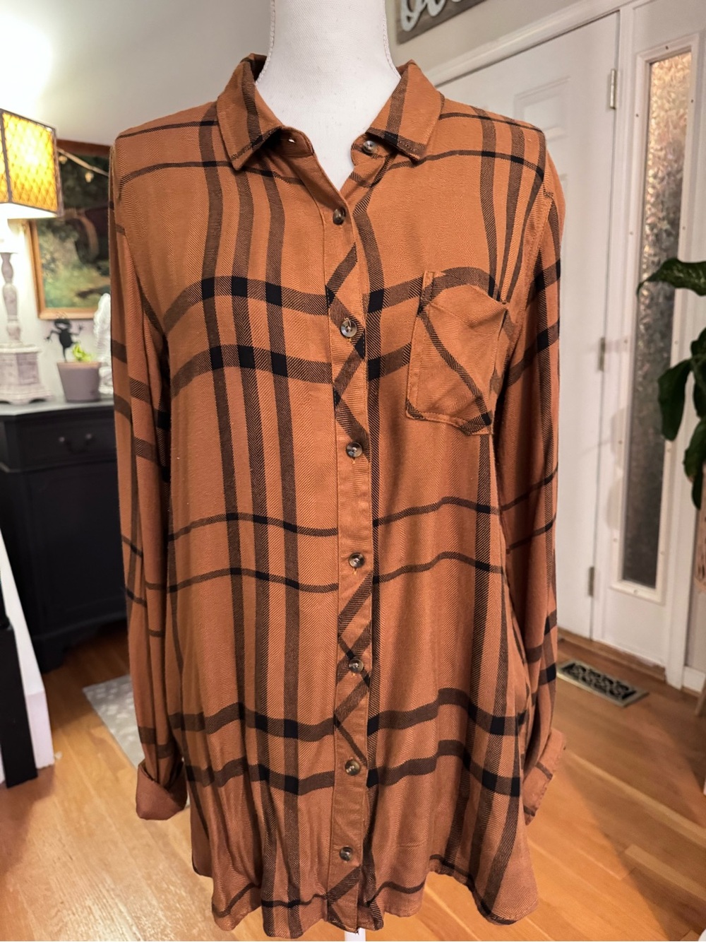 Thread & Supply Brown & Black Plaid Button-Down Shirt Size Large